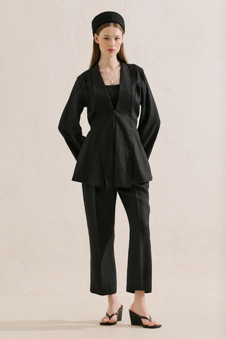 Pleated Linen Kimono Jacket Black