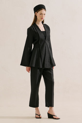 Pleated Linen Kimono Jacket Black