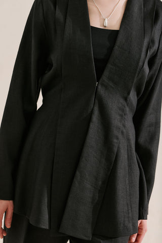 Pleated Linen Kimono Jacket Black