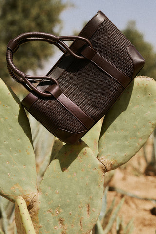 Luca Woven Handle Statement Bag Brown