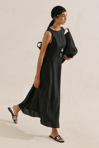 Draped Linen Dress Black