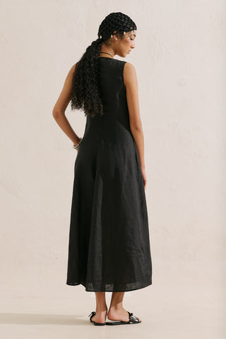 Draped Linen Dress Black