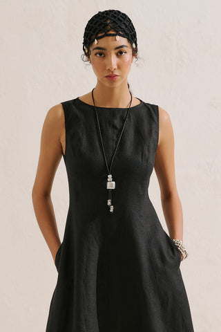 Draped Linen Dress Black