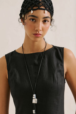 Draped Linen Dress Black