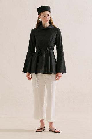 Linen Blend High Neck Tunic Black
