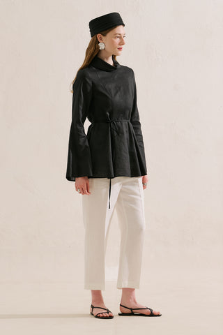 Linen Blend High Neck Tunic Black