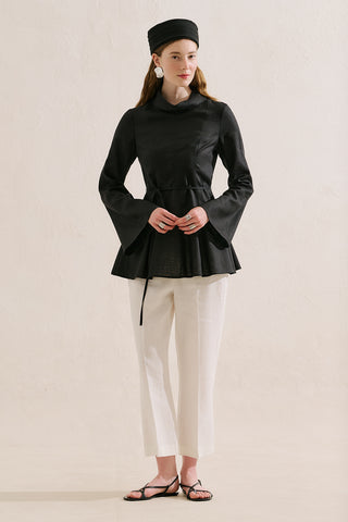 Linen Blend High Neck Tunic Black