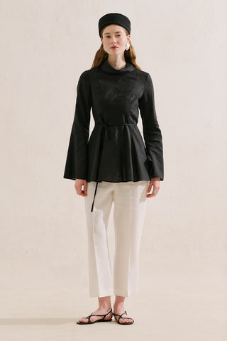 Linen Blend High Neck Tunic Black
