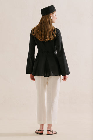 Linen Blend High Neck Tunic Black
