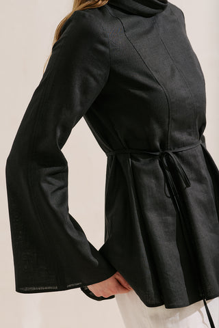 Linen Blend High Neck Tunic Black
