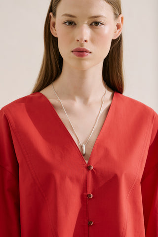Poplin Wide Sleeve V Neck Shirt Red