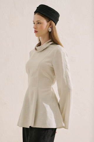 Linen Blend High Neck Tunic Stone