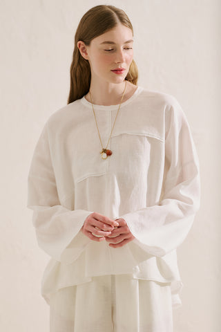 Linen Wide Sleeve Blouse Ecru
