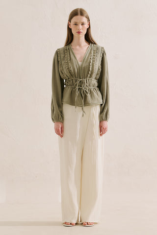 Embroidered Muslin Cropped Blouse Sage Green