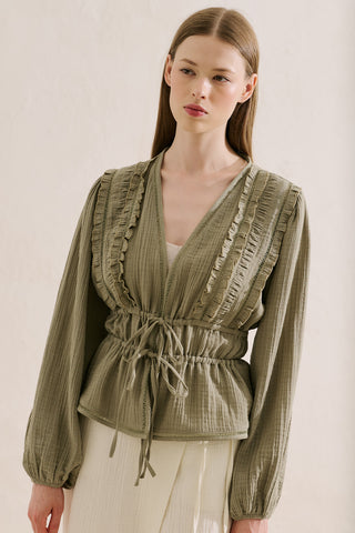 Embroidered Muslin Cropped Blouse Sage Green