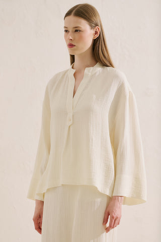 Muslin Wide Sleeve Blouse Ecru