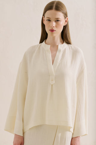 Muslin Wide Sleeve Blouse Ecru