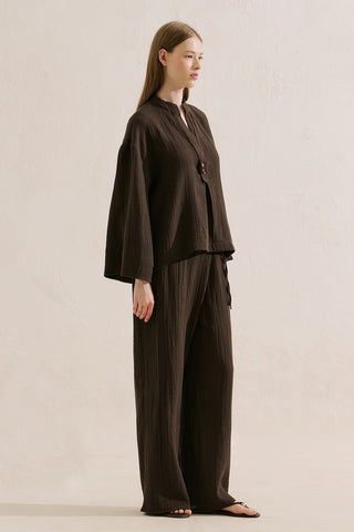 Muslin Wide Sleeve Blouse Dark Brown