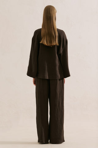 Muslin Wide Sleeve Blouse Dark Brown