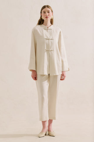 Linen Tie Detail Jacket Beige