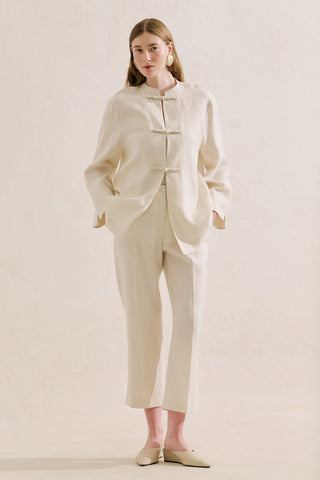 Linen Tie Detail Jacket Beige