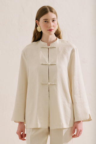 Linen Tie Detail Jacket Beige