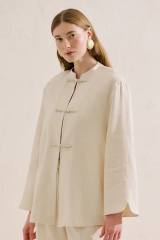 Linen Tie Detail Jacket Beige