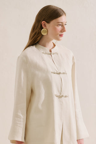 Linen Tie Detail Jacket Beige