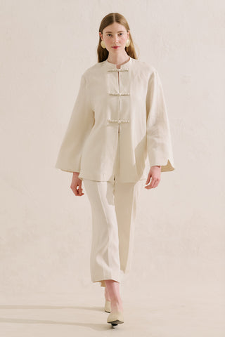 Linen Tie Detail Jacket Beige