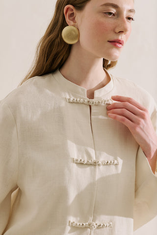 Linen Tie Detail Jacket Beige