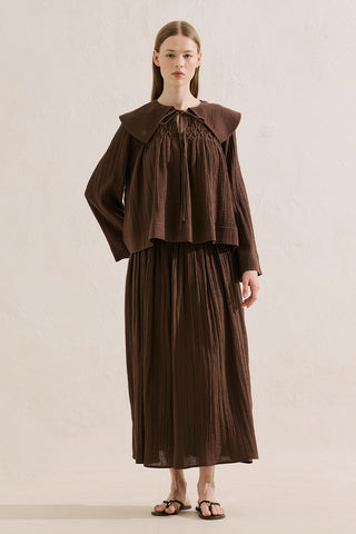 Embroidered Muslin Wide Collar Blouse Dusty Brown