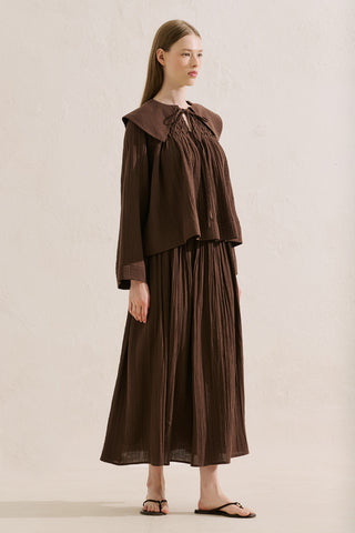 Embroidered Muslin Wide Collar Blouse Dusty Brown