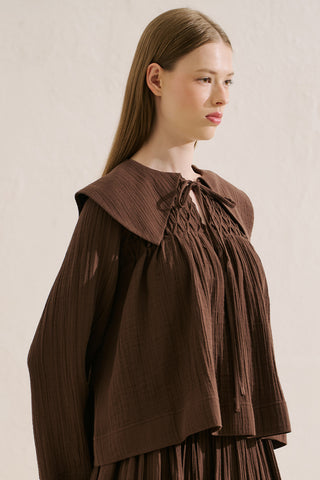 Embroidered Muslin Wide Collar Blouse Dusty Brown