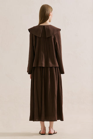 Embroidered Muslin Wide Collar Blouse Dusty Brown