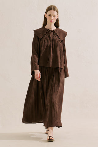 Embroidered Muslin Wide Collar Blouse Dusty Brown
