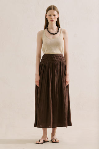 Embroidered Muslin Flowing Skirt Dusty Brown