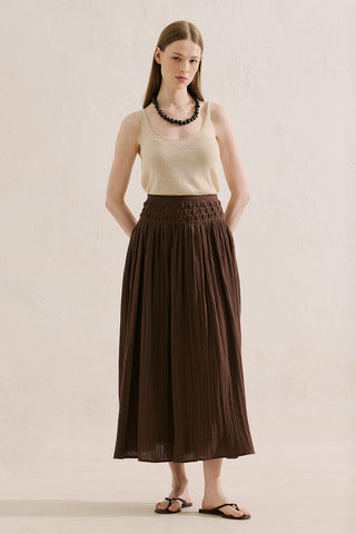 Embroidered Muslin Flowing Skirt Dusty Brown