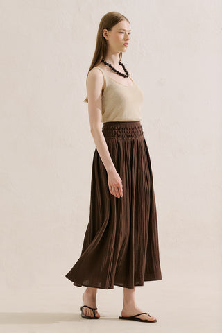 Embroidered Muslin Flowing Skirt Dusty Brown