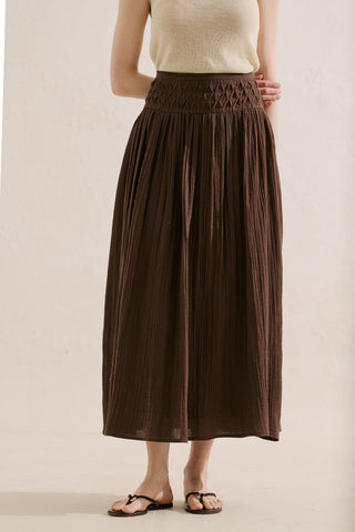 Embroidered Muslin Flowing Skirt Dusty Brown