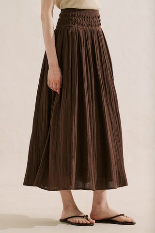 Embroidered Muslin Flowing Skirt Dusty Brown