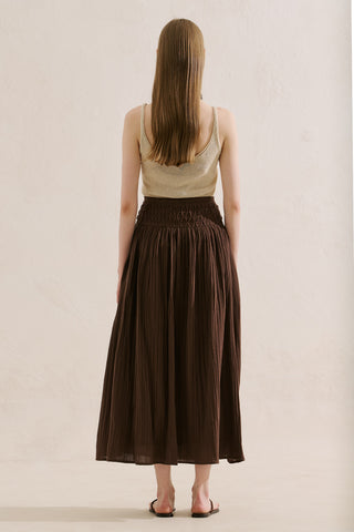 Embroidered Muslin Flowing Skirt Dusty Brown