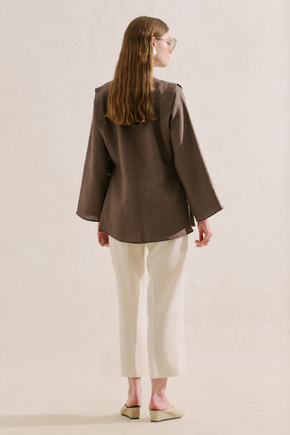 Linen Tie Detail Wide Sleeve Tunic Mink