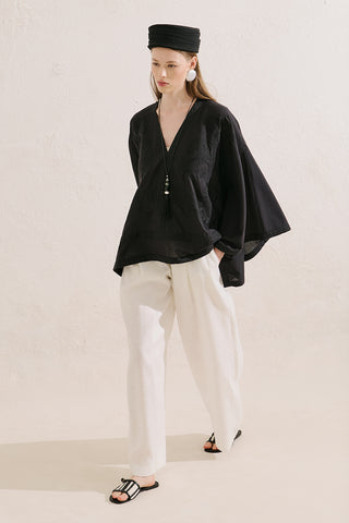 Wide-Leg Linen Trousers Ecru