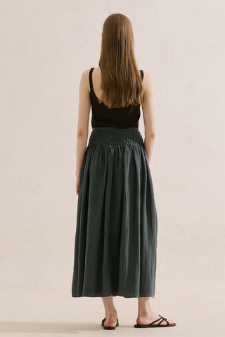Embroidered Muslin Flowing Skirt Dark Green
