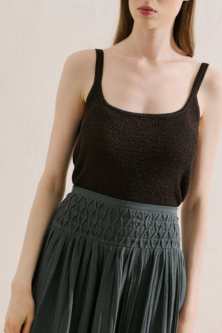 Embroidered Muslin Flowing Skirt Dark Green
