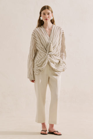 Linen Blend Knot Detail Blouse Brown