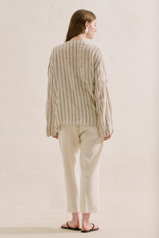 Linen Blend Knot Detail Blouse Brown