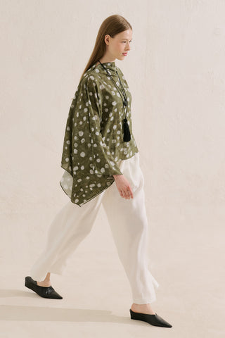 Patterned Cape Blouse Polka Dots Green