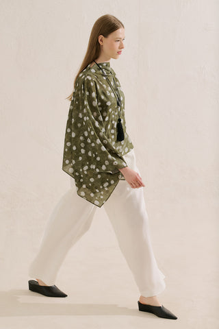 Patterned Cape Blouse Polka Dots Green