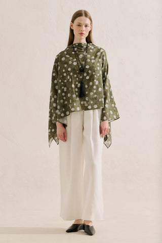 Patterned Cape Blouse Polka Dots Green